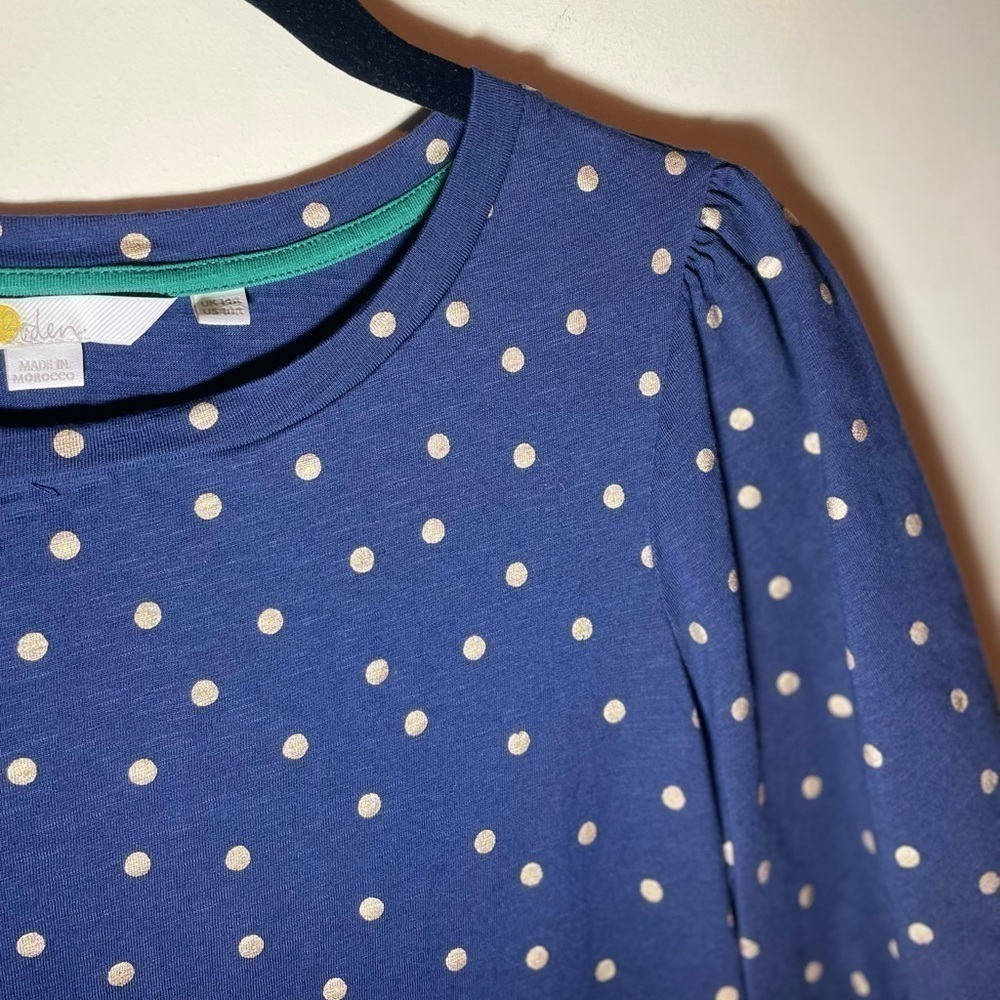 Boden Zoe Jersey T-Shirt Dress - Navy and Gold Metallic Polka Dot Mini - Picture 4 of 7
